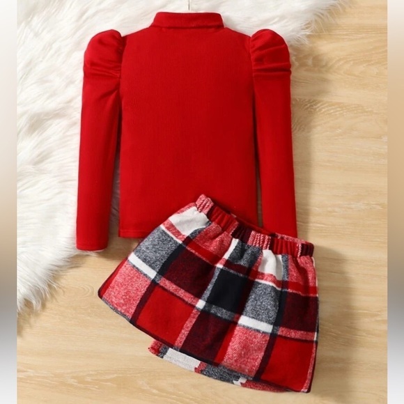 SHEIN | Fall Preppy Plaid Outfit For Toddler Size 6 RED - Picture 3 of 7